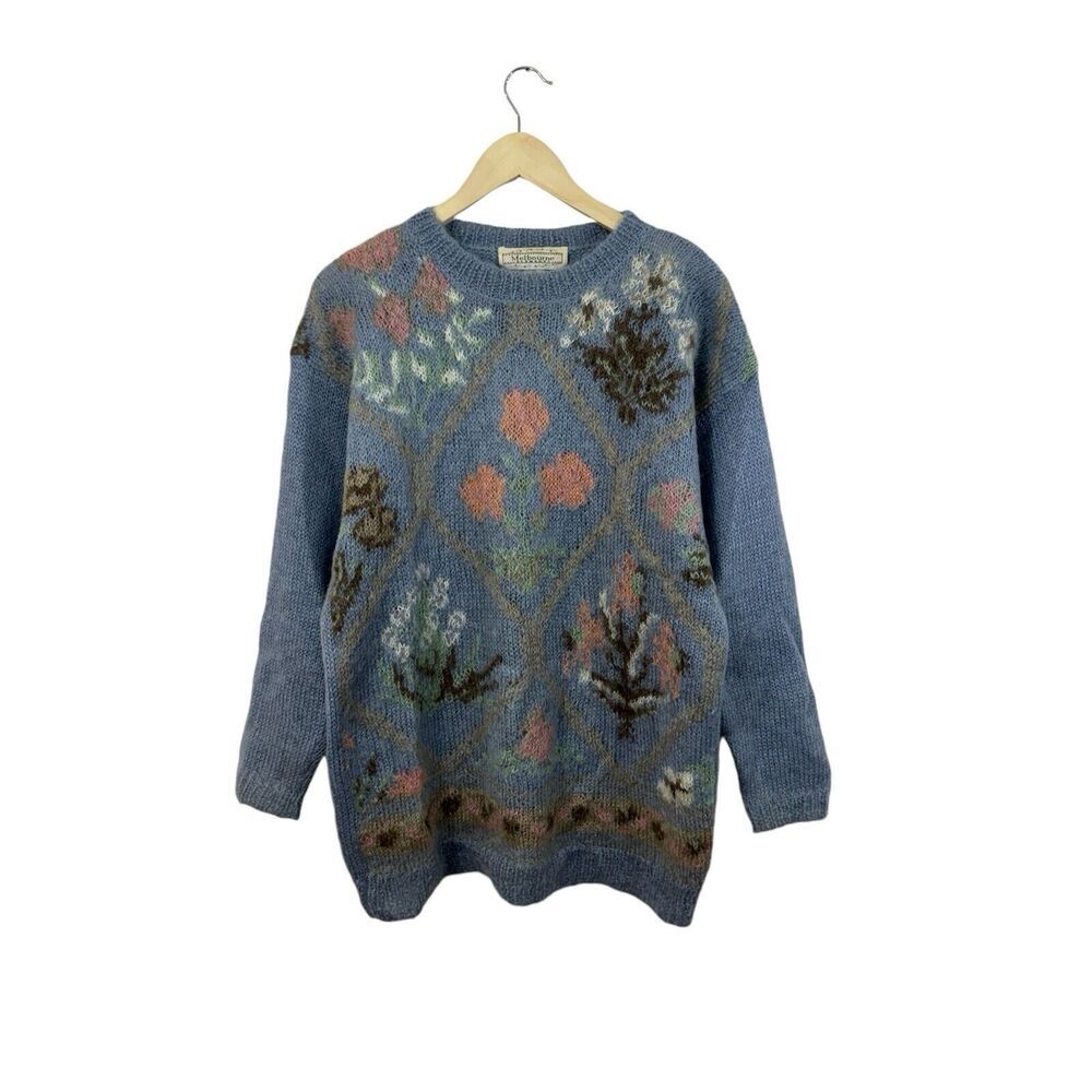 Vintage Melbourne Elements Medium Sweater Pullover Mohair Wool Blue Womens